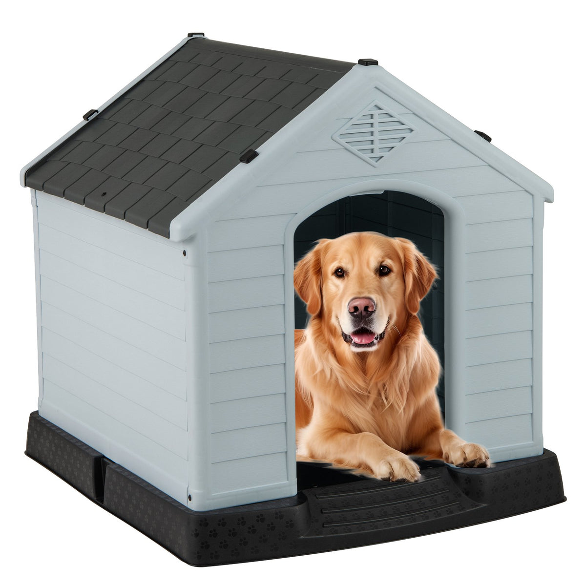 Dog House for Small Dogs Waterproof Plastic with Elevated Floor-M