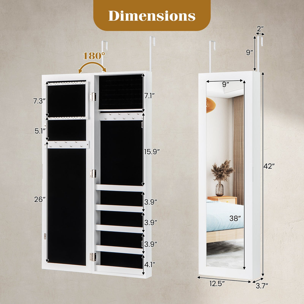 Door and Wall Mounted Armoire Jewelry Cabinet with Full-Length Mirror view 5