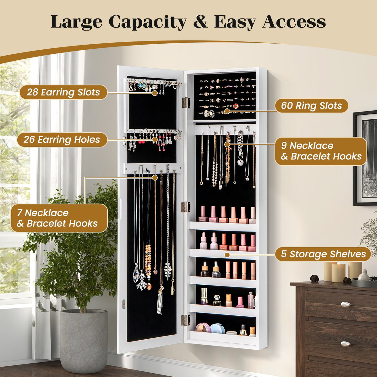 Door and Wall Mounted Armoire Jewelry Cabinet with Full-Length Mirror view 7