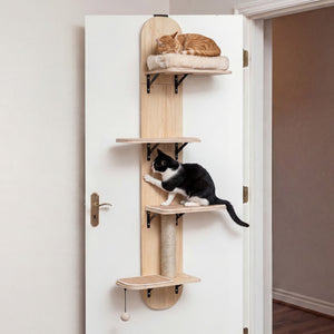 Door Hanging Cat Climber 4-level Height Adjustable with Plush Bed-Beige view 3