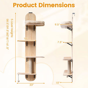 Door Hanging Cat Climber 4-level Height Adjustable with Plush Bed-Beige view 4