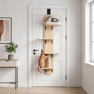 Door Hanging Cat Climber 4-level Height Adjustable with Plush Bed-Beige view 5