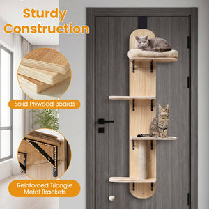 Door Hanging Cat Climber 4-level Height Adjustable with Plush Bed-Beige view 6
