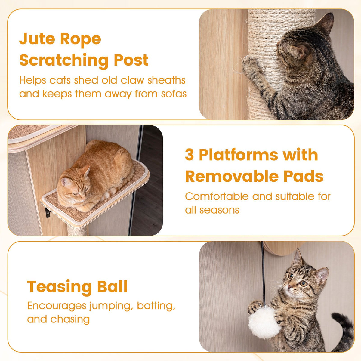 Door Hanging Cat Climber 4-level Height Adjustable with Plush Bed-Beige view 8