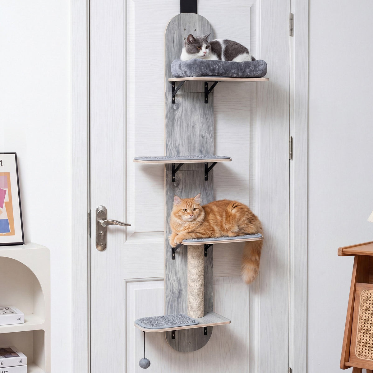 Door Hanging Cat Climber 4-level Height Adjustable with Plush Bed-Gray view 2