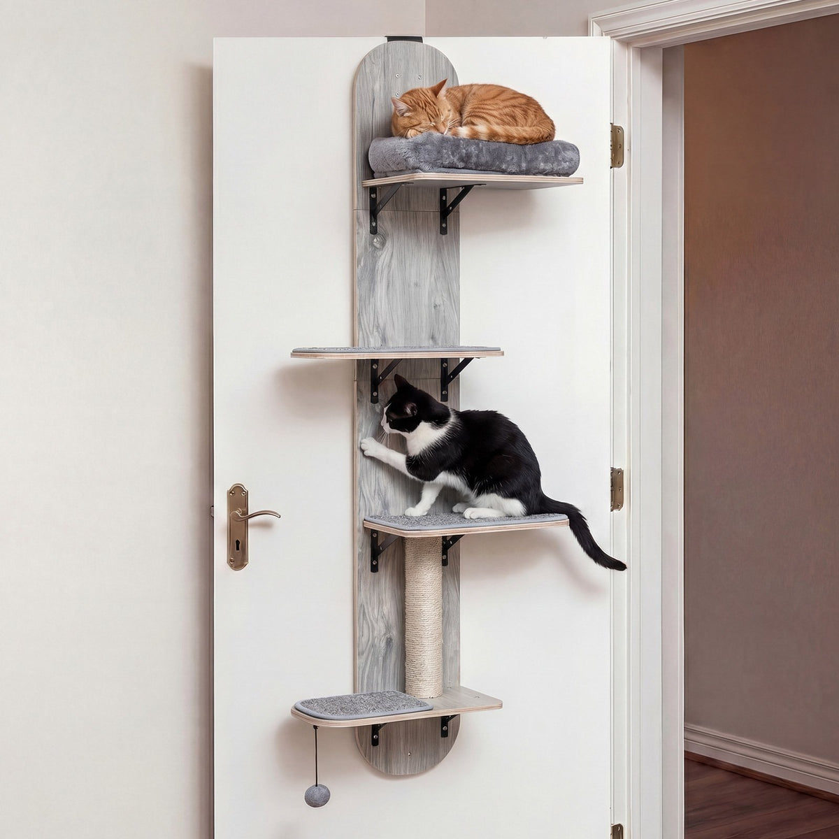 Door Hanging Cat Climber 4-level Height Adjustable with Plush Bed-Gray view 3