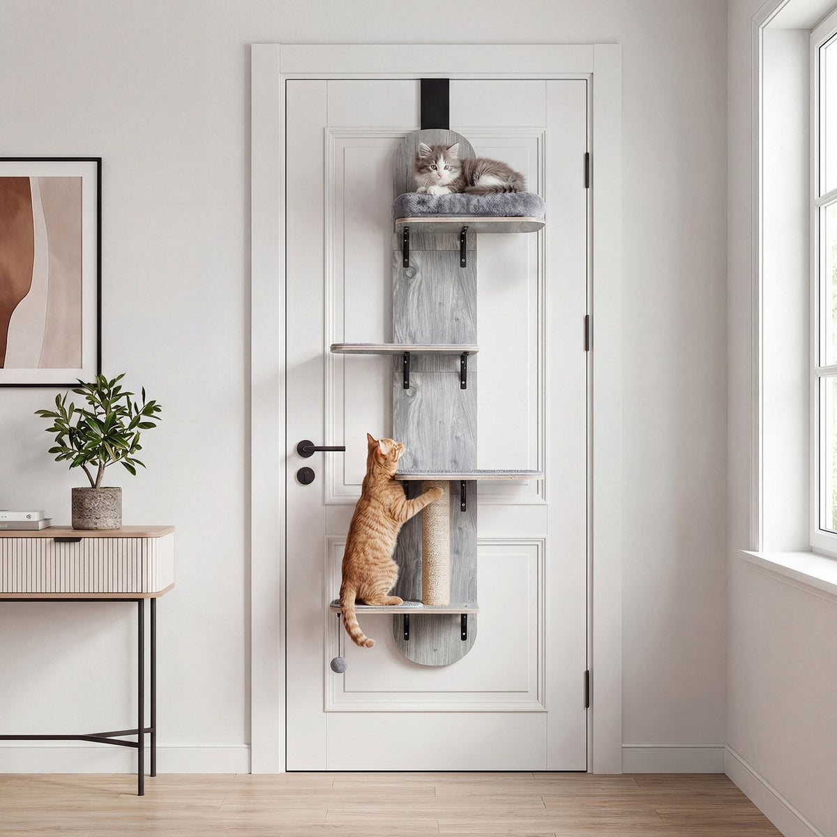 Door Hanging Cat Climber 4-level Height Adjustable with Plush Bed-Gray view 5