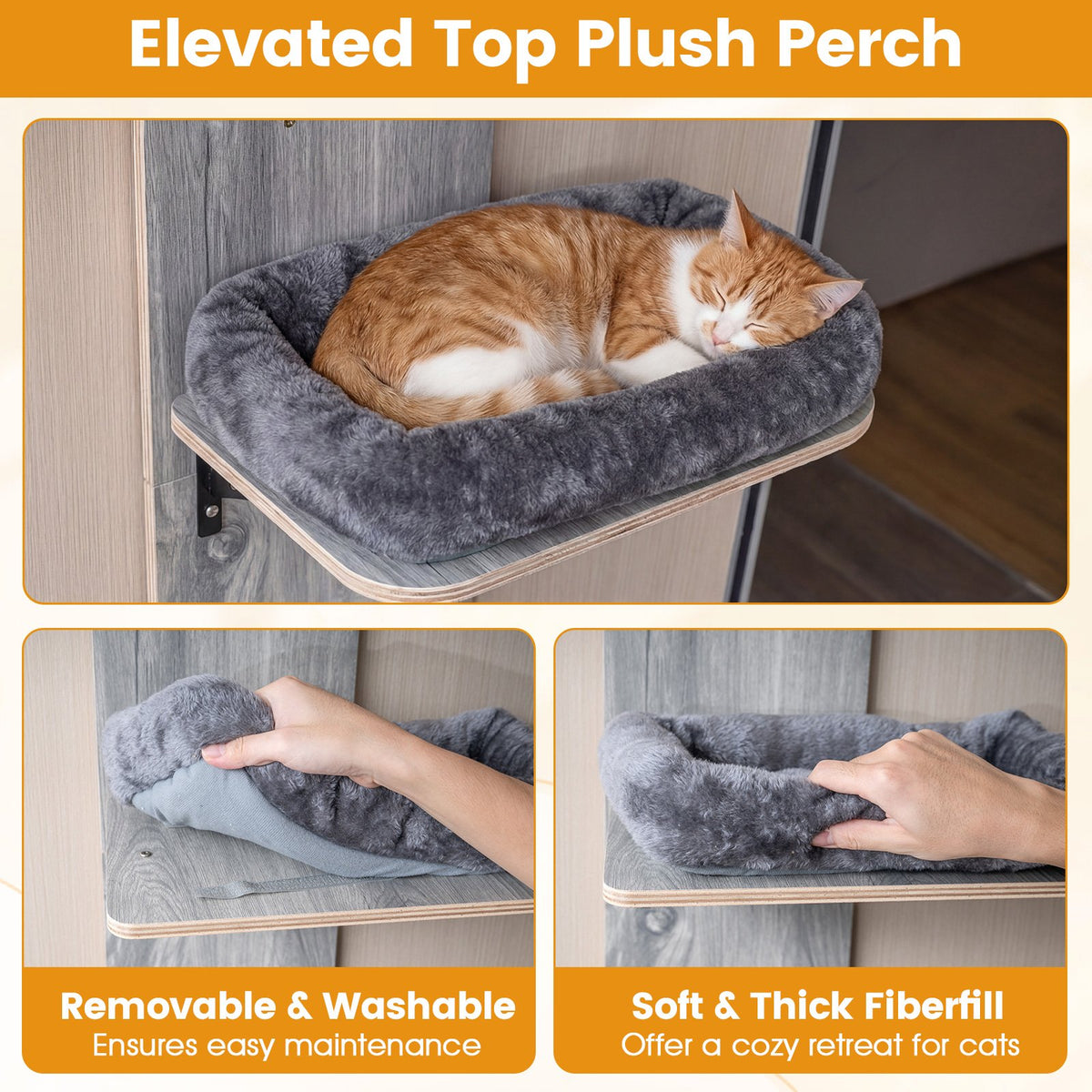 Door Hanging Cat Climber 4-level Height Adjustable with Plush Bed-Gray view 9
