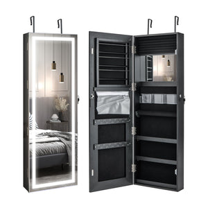 Door Wall Mount Touch Screen Mirrored Jewelry Cabinet-Black view 4