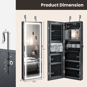 Door Wall Mount Touch Screen Mirrored Jewelry Cabinet-Black view 5