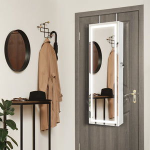 Mirrored Jewelry Armoire with Full Length Mirror and 2 Internal LED Lights-White view 2