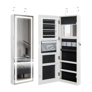 Mirrored Jewelry Armoire with Full Length Mirror and 2 Internal LED Lights-White view 4