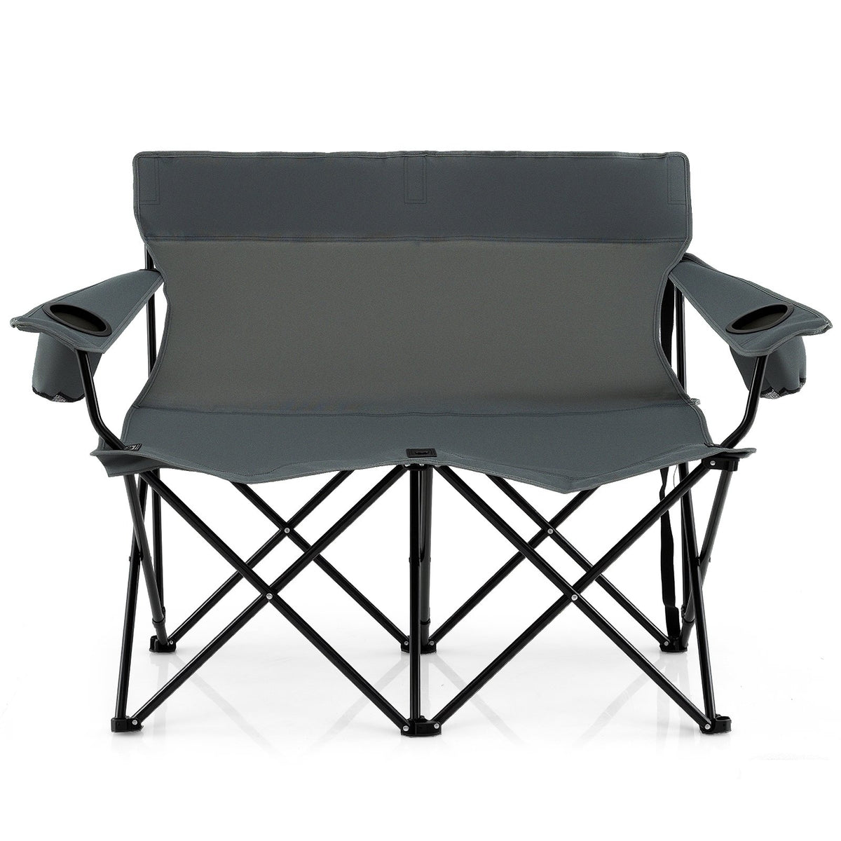 Double Camping Chair 2-Person Outdoor Folding Loveseat with Cup Holders-Gray view 4