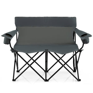Double Camping Chair 2-Person Outdoor Folding Loveseat with Cup Holders-Gray view 4