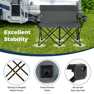 Double Camping Chair 2-Person Outdoor Folding Loveseat with Cup Holders-Gray view 8