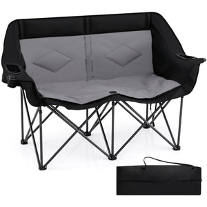 Double Camping Chair with Cup Holders Glass Racks and Mesh Pockets-DarkGray