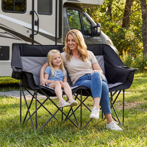 Double Camping Chair with Cup Holders Glass Racks and Mesh Pockets-DarkGray view 2