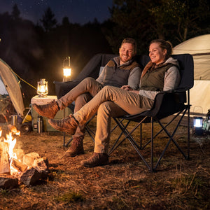 Double Camping Chair with Cup Holders Glass Racks and Mesh Pockets-DarkGray view 3