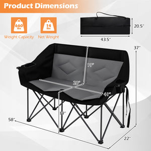 Double Camping Chair with Cup Holders Glass Racks and Mesh Pockets-DarkGray view 4