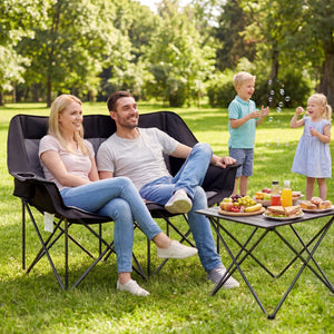 Double Camping Chair with Cup Holders Glass Racks and Mesh Pockets-DarkGray view 5