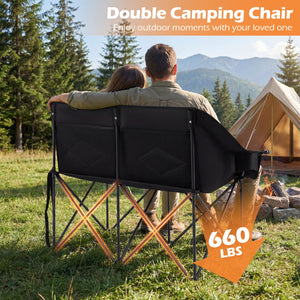 Double Camping Chair with Cup Holders Glass Racks and Mesh Pockets-DarkGray view 7