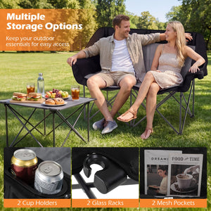 Double Camping Chair with Cup Holders Glass Racks and Mesh Pockets-DarkGray view 9