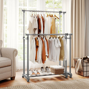 Double Rod Clothes Rack Heavy-Duty Metal Garment Rack view 2