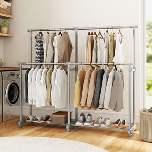 Double Rod Clothes Rack Heavy-Duty Metal Garment Rack view 3