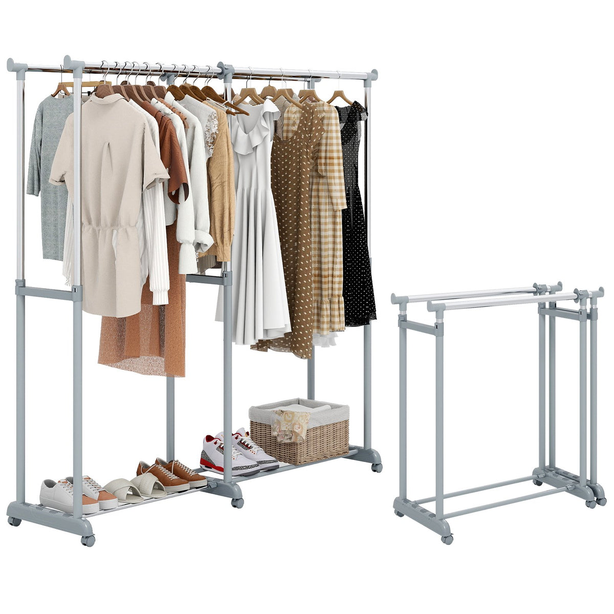Double Rod Clothes Rack Heavy-Duty Metal Garment Rack view 4