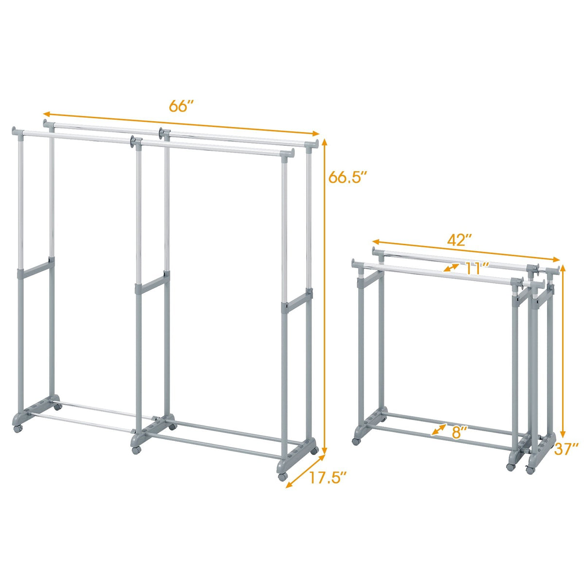 Double Rod Clothes Rack Heavy-Duty Metal Garment Rack view 5