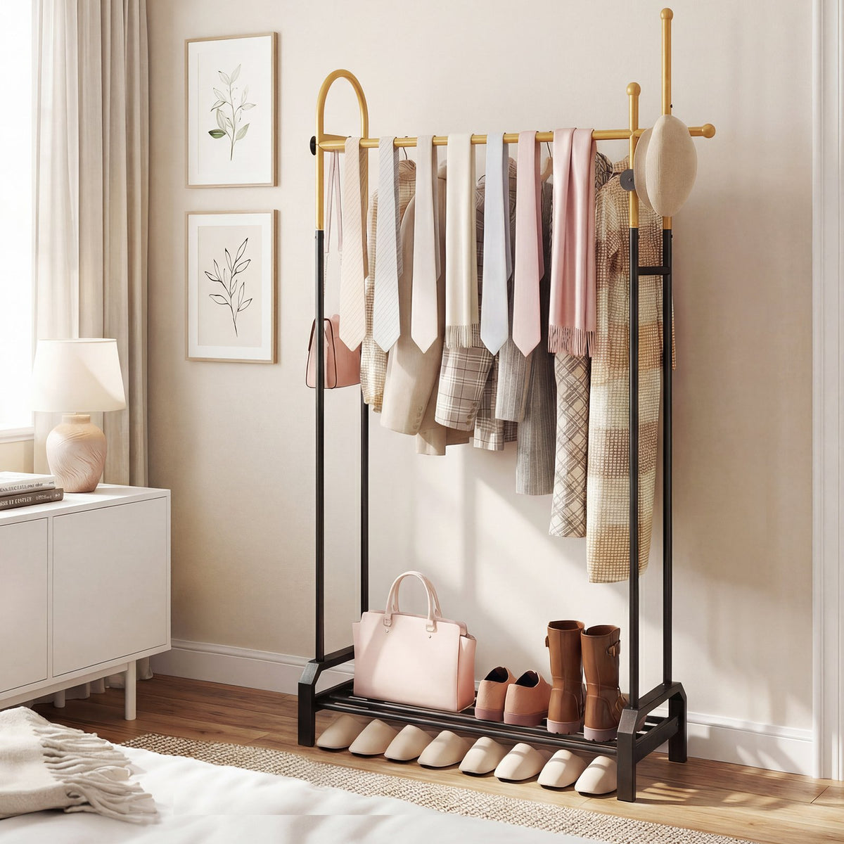 Double Rods Garment Rack for Hanging Clothes-Gold view 2