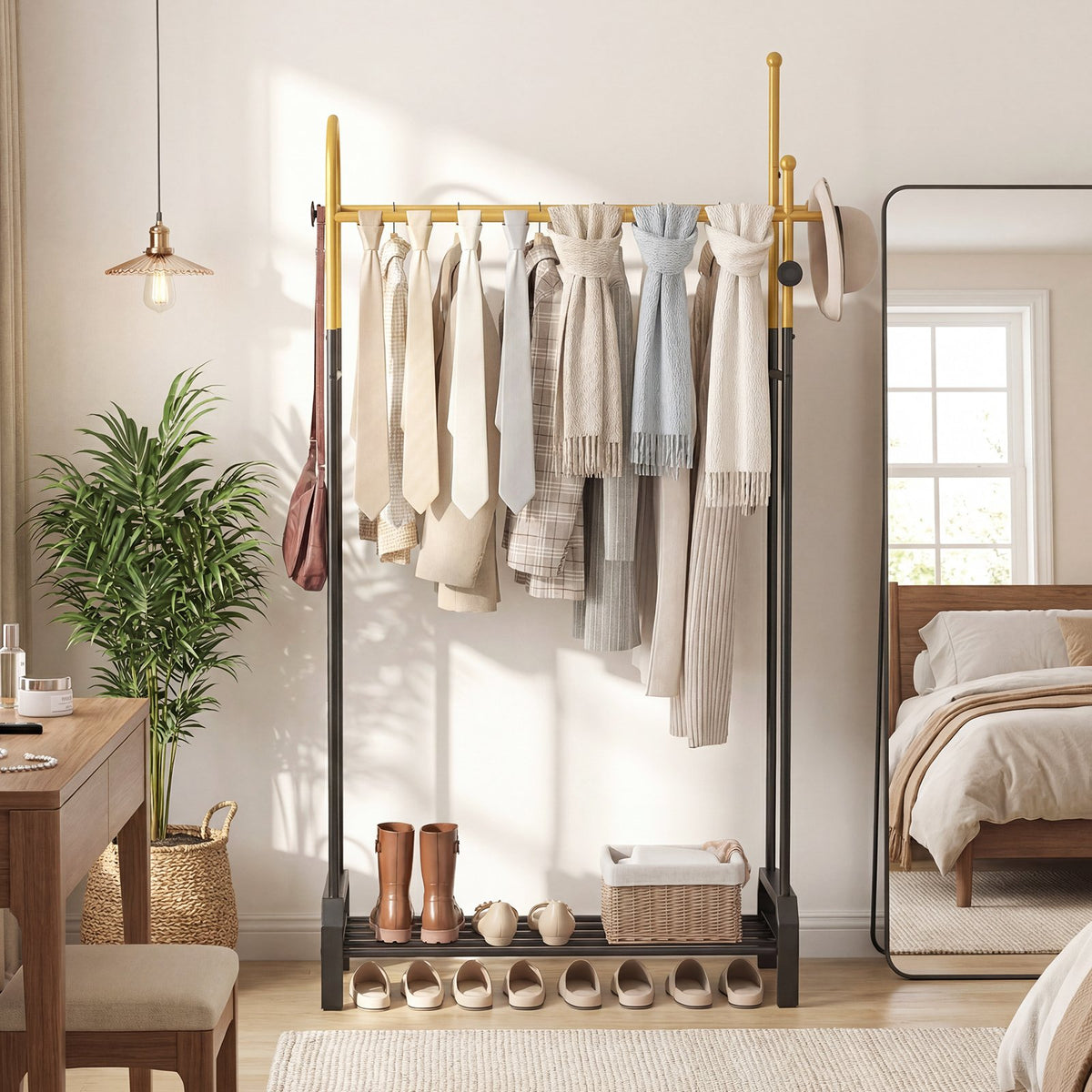 Double Rods Garment Rack for Hanging Clothes-Gold view 3