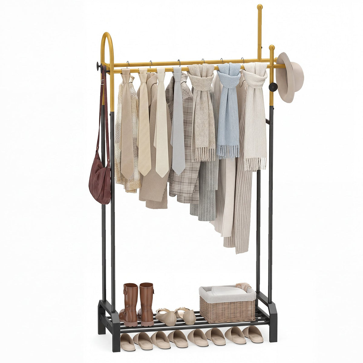 Double Rods Garment Rack for Hanging Clothes-Gold view 4