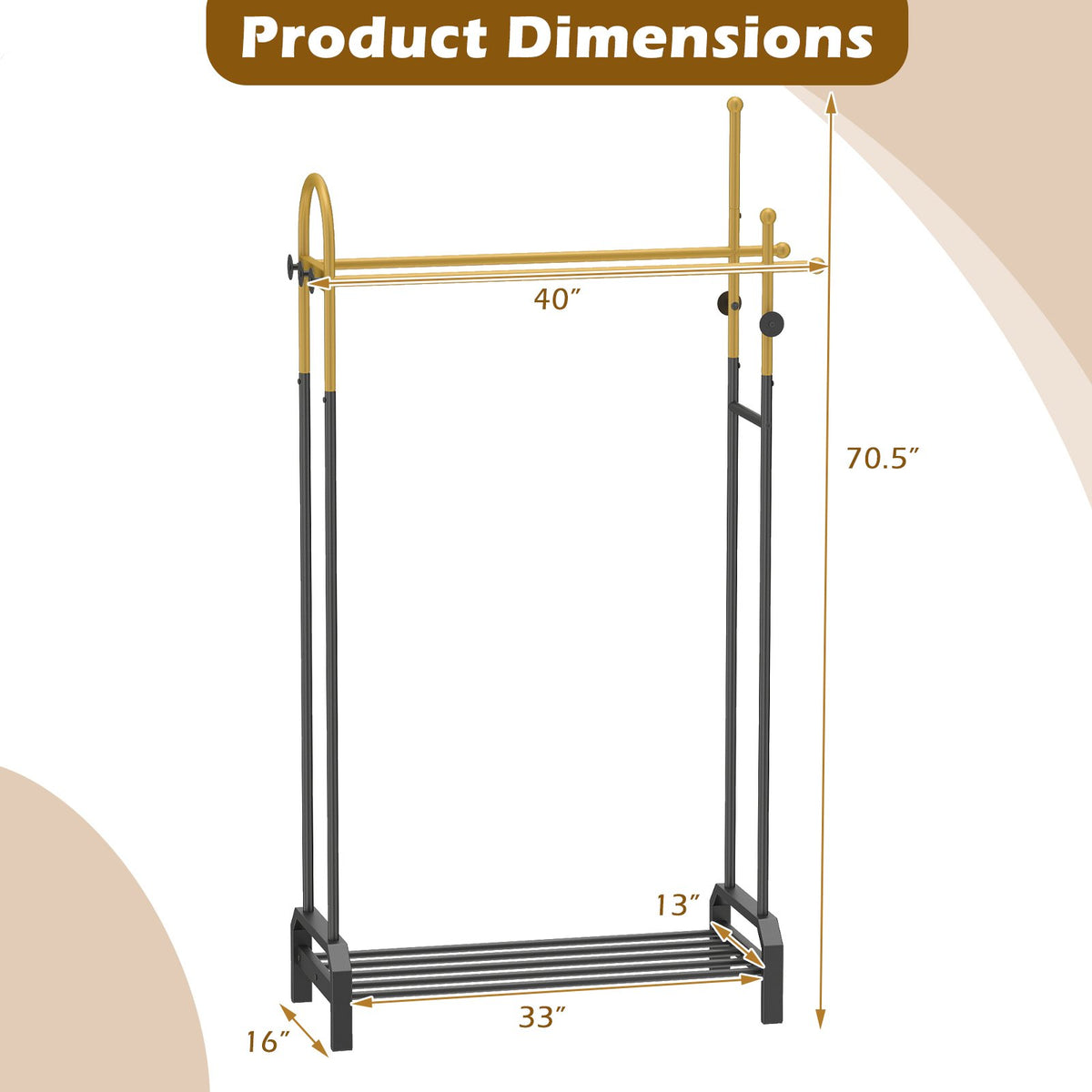 Double Rods Garment Rack for Hanging Clothes-Gold view 5