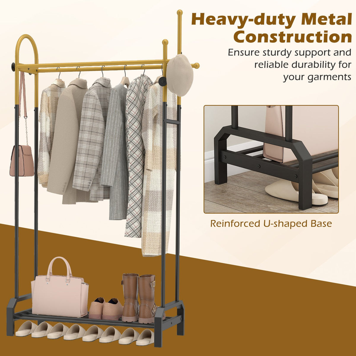 Double Rods Garment Rack for Hanging Clothes-Gold view 9