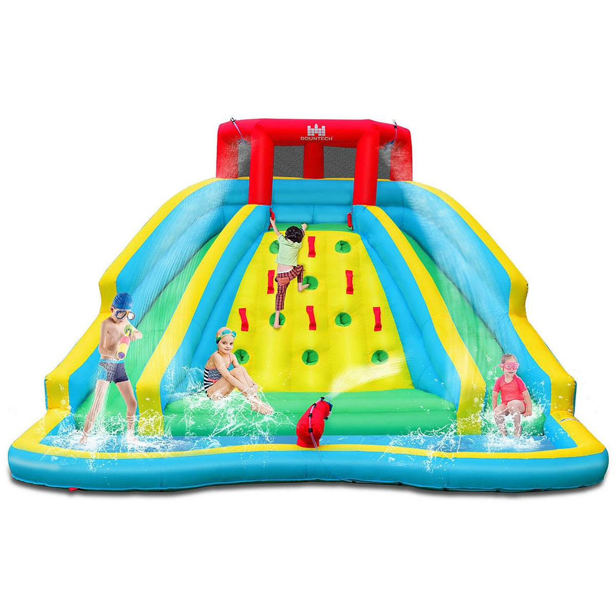 Double Side Inflatable Water Slide Park with Climbing Wall for Outdoor Without Blower view 3