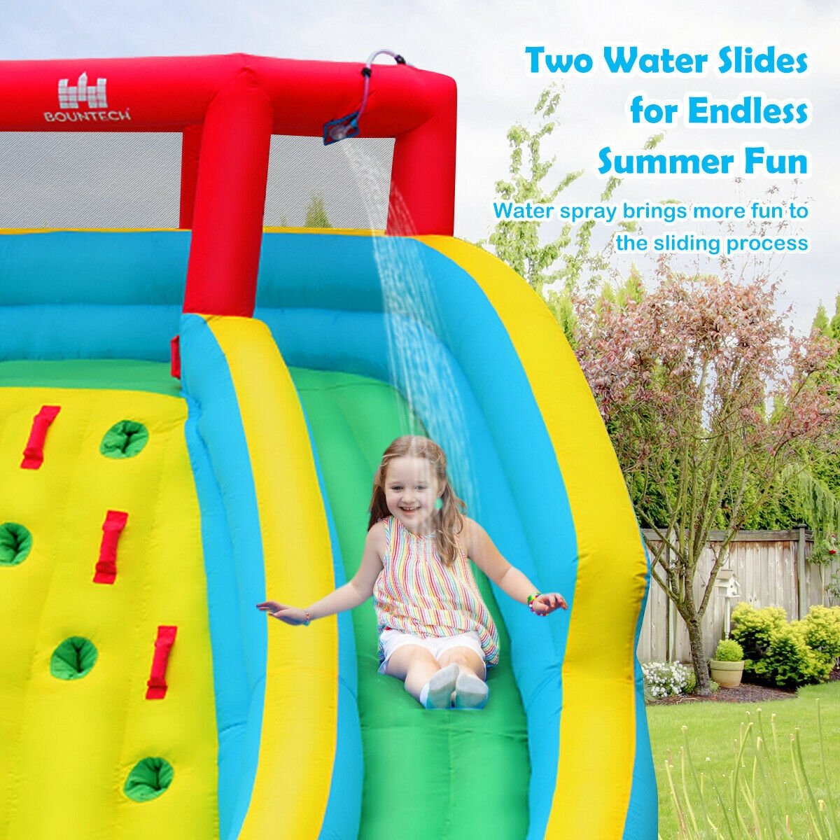 Double Side Inflatable Water Slide Park with Climbing Wall for Outdoor Without Blower view 5