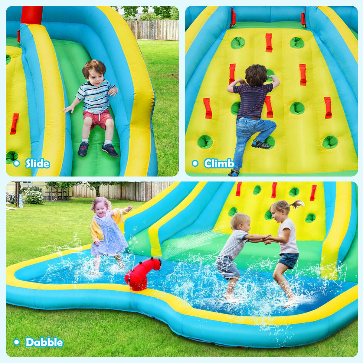 Double Side Inflatable Water Slide Park with Climbing Wall for Outdoor Without Blower view 8