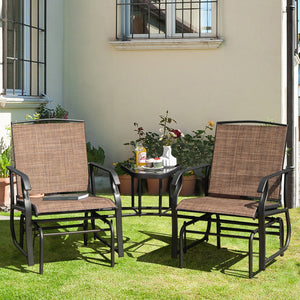 Double Swing Glider Rocker Chair set with Glass Table-Brown view 2
