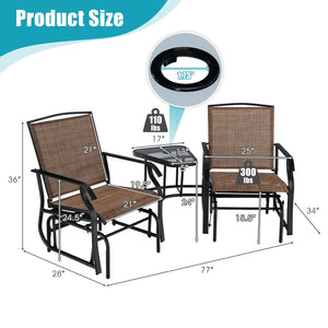 Double Swing Glider Rocker Chair set with Glass Table-Brown view 4