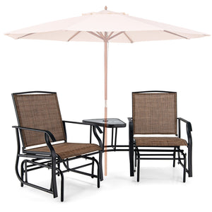 Double Swing Glider Rocker Chair set with Glass Table-Brown view 5