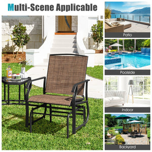 Double Swing Glider Rocker Chair set with Glass Table-Brown view 7