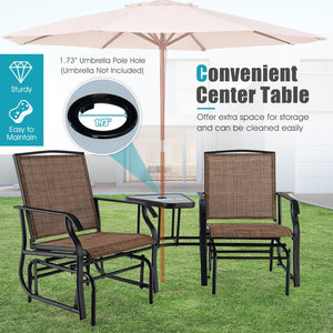 Double Swing Glider Rocker Chair set with Glass Table-Brown view 8