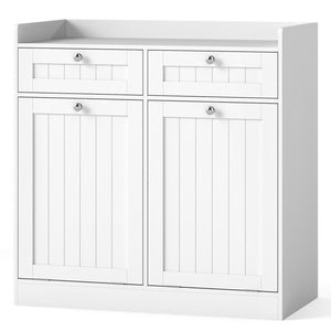 Double Tilt-Out Laundry Hamper Cabinet with 2 Drawers and Removable Laundry Bags-White view 4