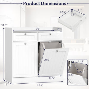 Double Tilt-Out Laundry Hamper Cabinet with 2 Drawers and Removable Laundry Bags-White view 5