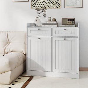 Double Tilt-Out Laundry Hamper Cabinet with 2 Drawers and Removable Laundry Bags-White view 6