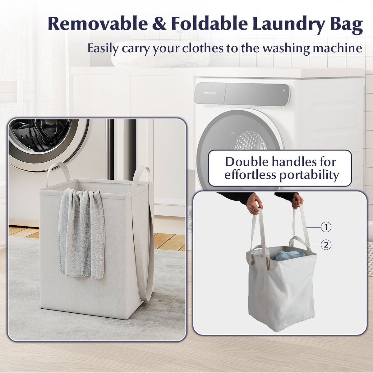 Double Tilt-Out Laundry Hamper Cabinet with 2 Drawers and Removable Laundry Bags-White view 8