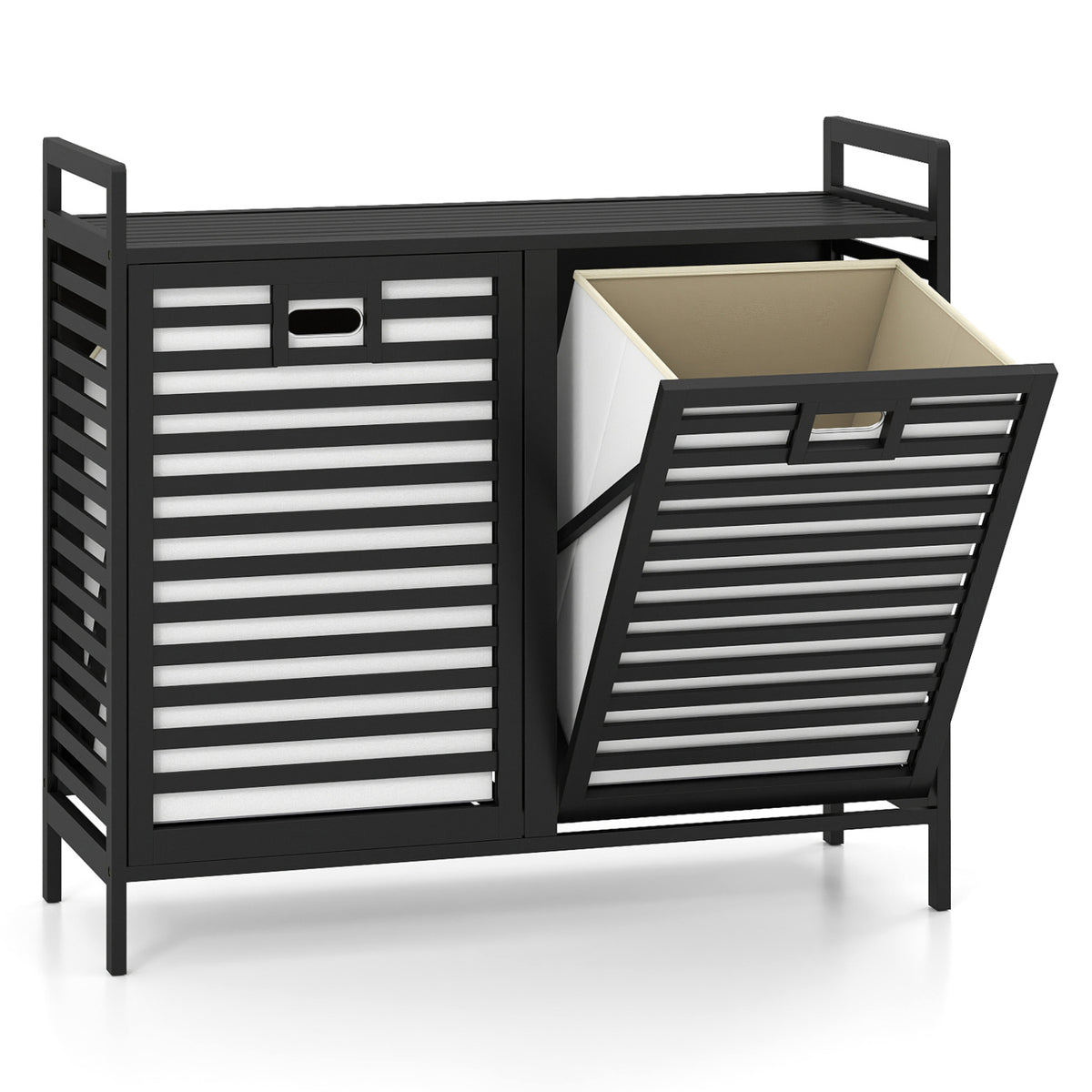 Double Tilt-out Laundry Hamper with 2 Removable Bins-Black