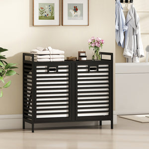 Double Tilt-out Laundry Hamper with 2 Removable Bins-Black view 2