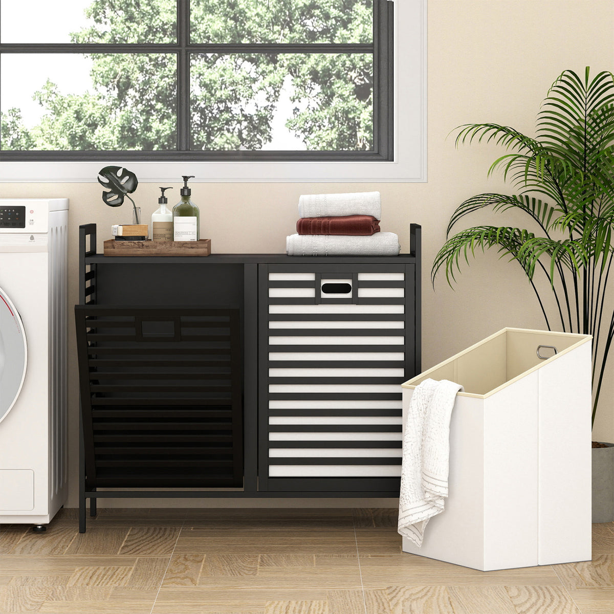 Double Tilt-out Laundry Hamper with 2 Removable Bins-Black view 3